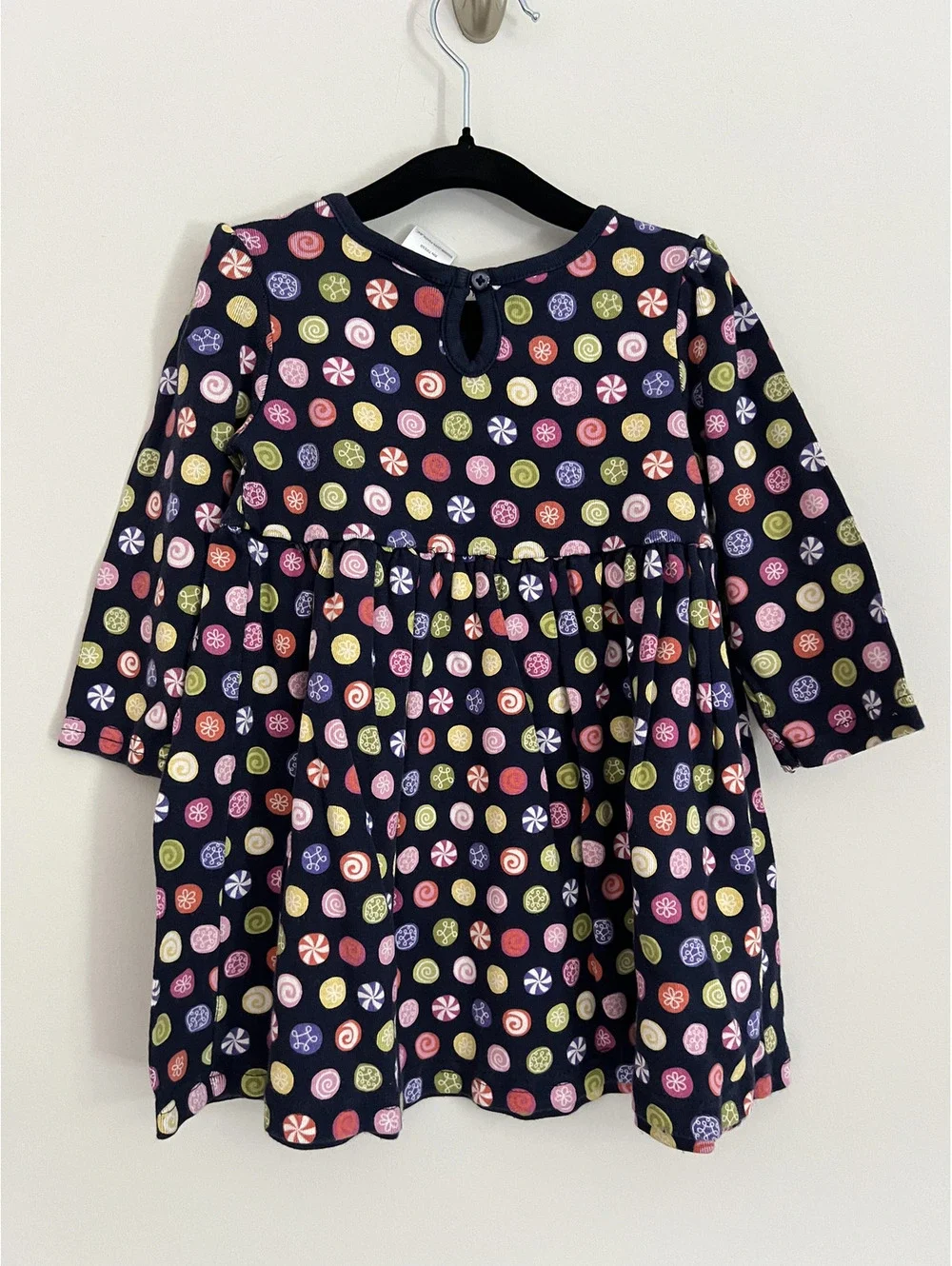 Y2K Gymboree 2008 Navy Candy AOP Long Sleeve Dress